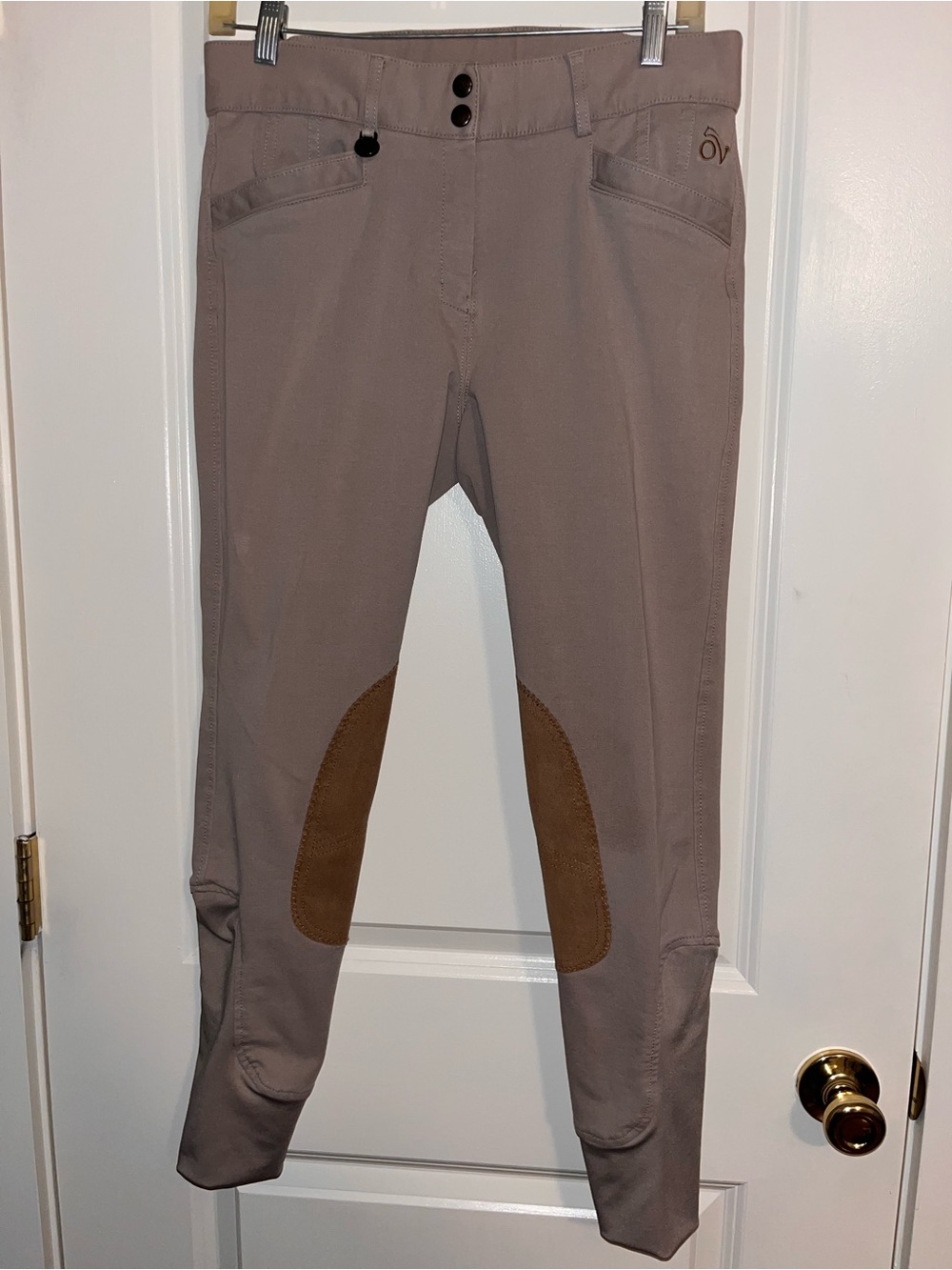 OVATION Women’s Taupe Riding Breeches with Brown Knee Patches